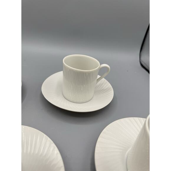 Set of 5 White Porcelain Espresso Cups & Saucers Ribbed Textured Pattern 2.5” - Picture 7 of 14